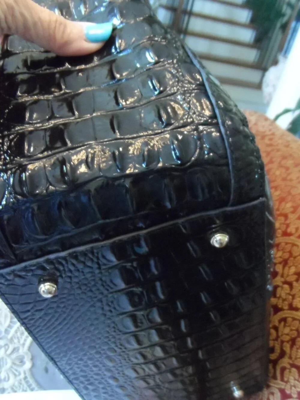 New Brahmin Black Patent Croc Embossed Iona Large Tote Bag - Picture 11 of 16